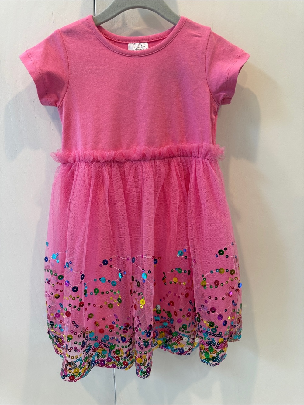Girls' Pink Sequin Tulle Party Dress